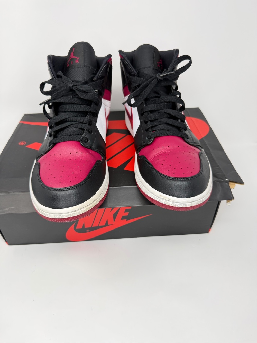 Nike Air Jordan 1 Mid Black White Dark Red Sneakers - Picture 3 of 6